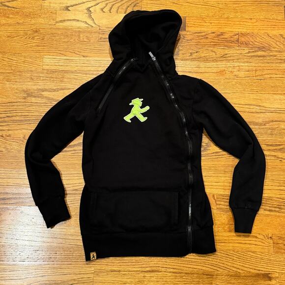 AMPELMANN DEMONSTRANT Hoodie Women's Small Black Pedestrian Red Green Man Zip - Picture 1 of 15